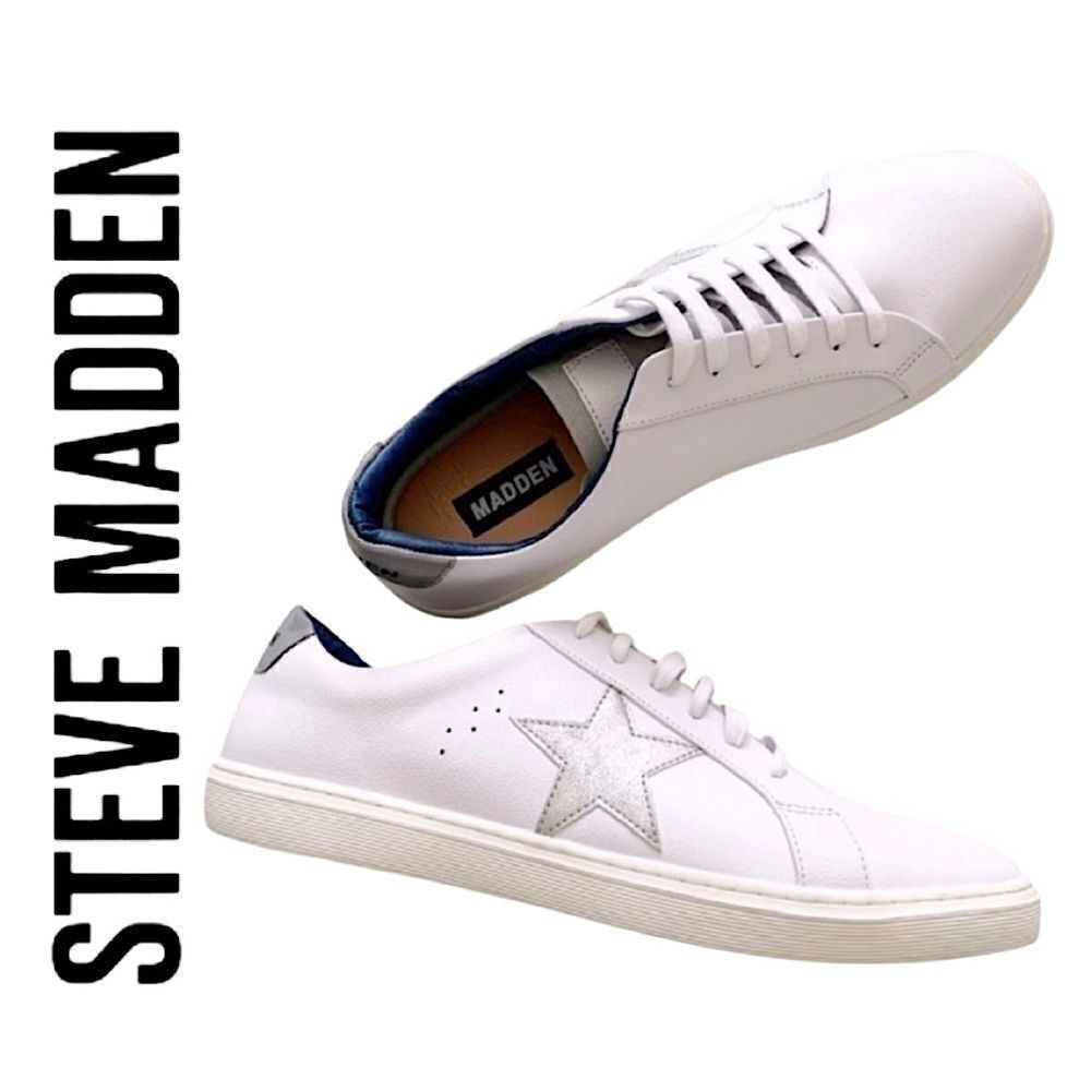 STEVE MADDEN DIXXIN STAR WHITE SILVER LOW TOP SNEAKERS 10 - Picture 11 of 11